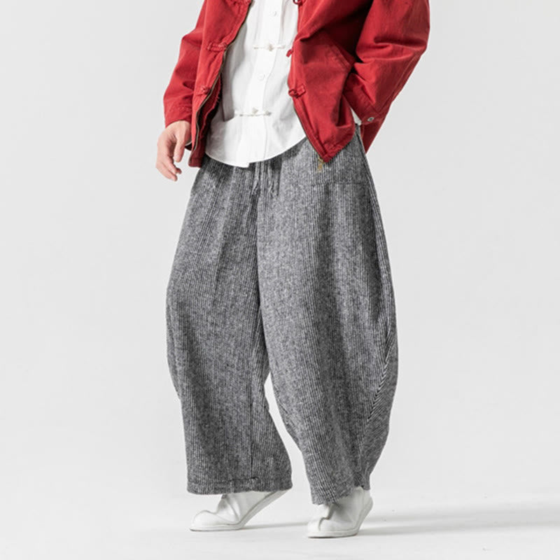 Pantaloni da uomo in cotone a gamba larga con tasche e coulisse, tinta unita, modello Buddha Stones Daily - image 26