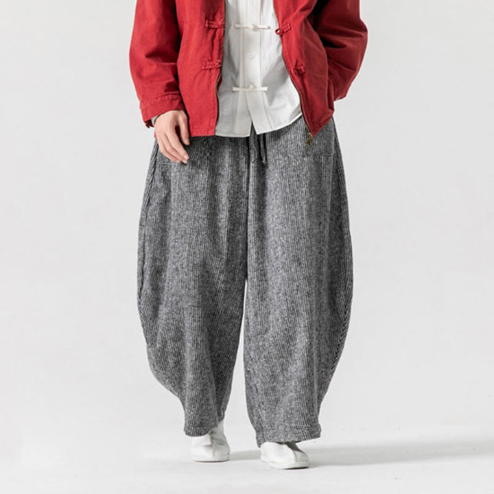 Pantaloni da uomo in cotone a gamba larga con tasche e coulisse, tinta unita, modello Buddha Stones Daily - image 29