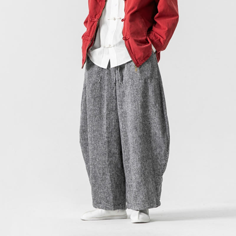 Pantaloni da uomo in cotone a gamba larga con tasche e coulisse, tinta unita, modello Buddha Stones Daily - image 31