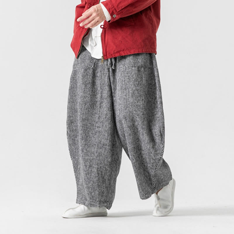 Pantaloni da uomo in cotone a gamba larga con tasche e coulisse, tinta unita, modello Buddha Stones Daily - image 27