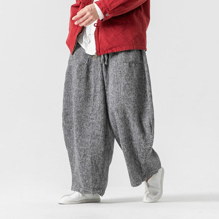 Pantaloni da uomo in cotone a gamba larga con tasche e coulisse, tinta unita, modello Buddha Stones Daily - image 27