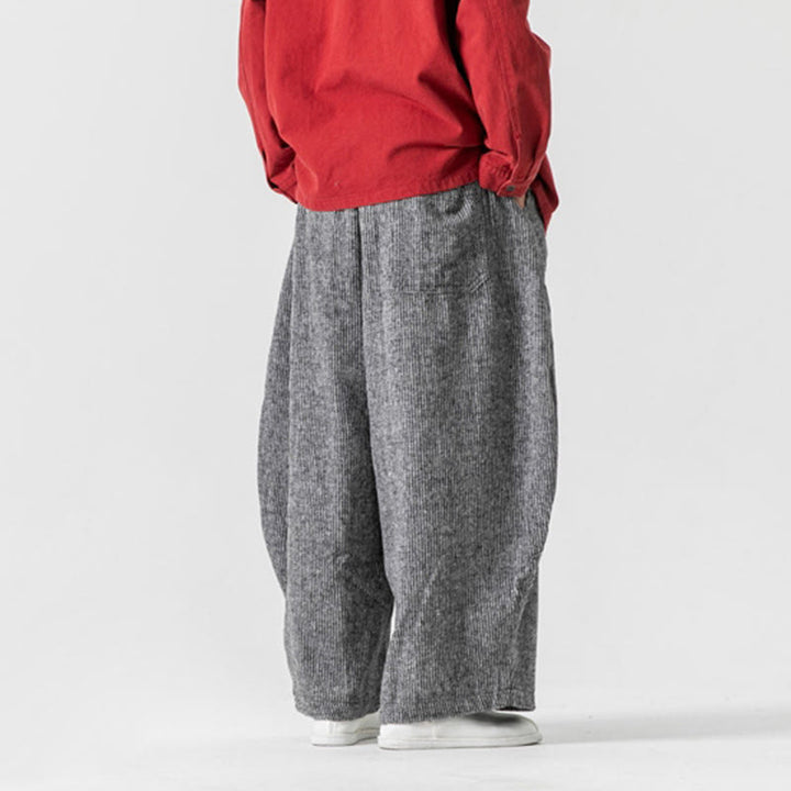 Pantaloni da uomo in cotone a gamba larga con tasche e coulisse, tinta unita, modello Buddha Stones Daily - image 30