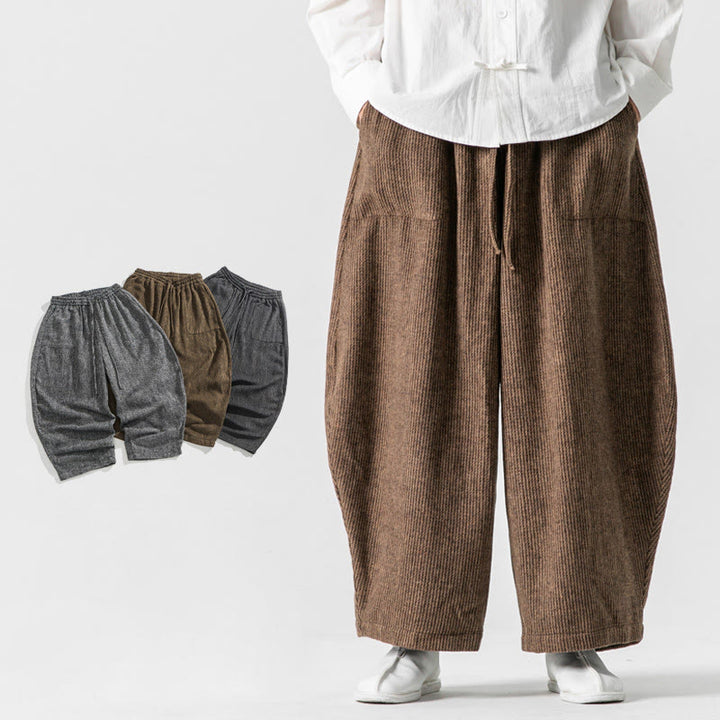 Pantaloni da uomo in cotone a gamba larga con tasche e coulisse, tinta unita, modello Buddha Stones Daily - Siena - US/UK/AU46, EU56 (5XL) - image 10