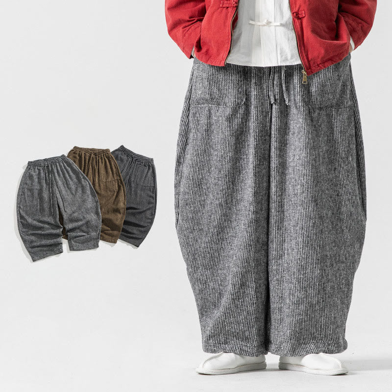 Pantaloni da uomo in cotone a gamba larga con tasche e coulisse, tinta unita, modello Buddha Stones Daily - Grigio chiaro - US/UK/AU46, EU56 (5XL) - image 25