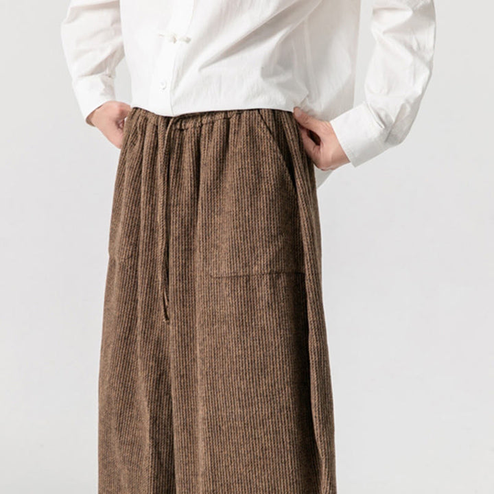 Pantaloni da uomo in cotone a gamba larga con tasche e coulisse, tinta unita, modello Buddha Stones Daily - image 21