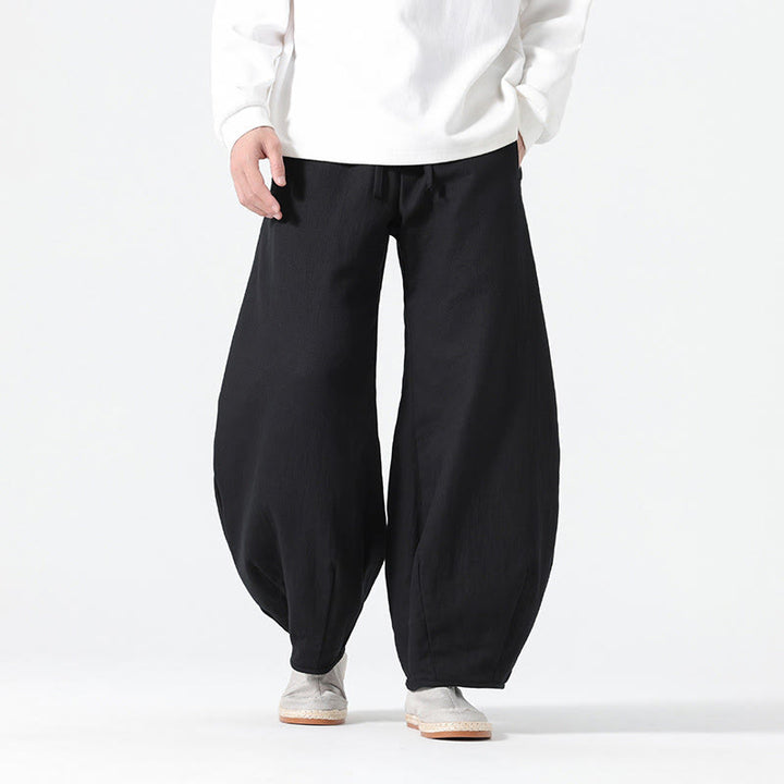 Pantaloni da uomo in puro cotone con coulisse e tasche, stile zen cinese, modello Buddha Stones Daily - Nero - US/UK/AU46, EU56 (5XL) - image 18