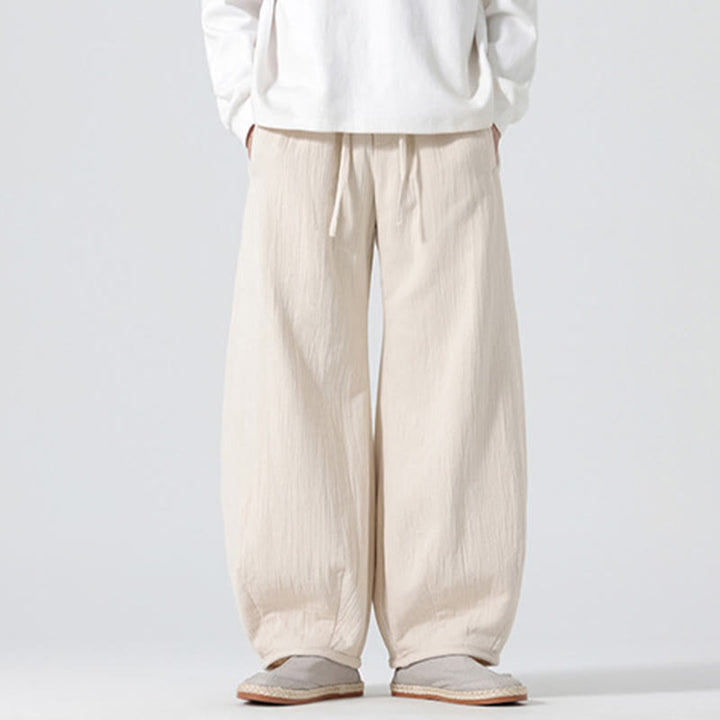 Pantaloni da uomo in puro cotone con coulisse e tasche, stile zen cinese, modello Buddha Stones Daily - image 1