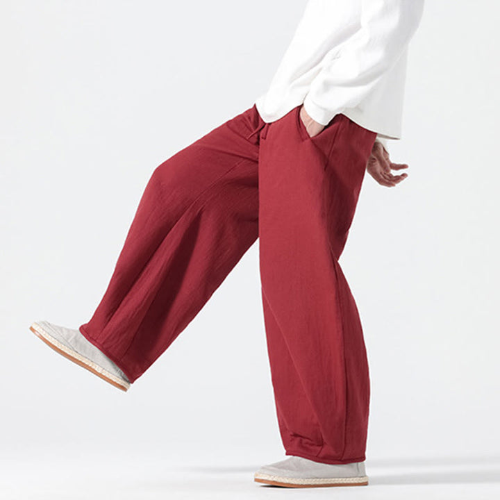 Pantaloni da uomo in puro cotone con coulisse e tasche, stile zen cinese, modello Buddha Stones Daily - image 16