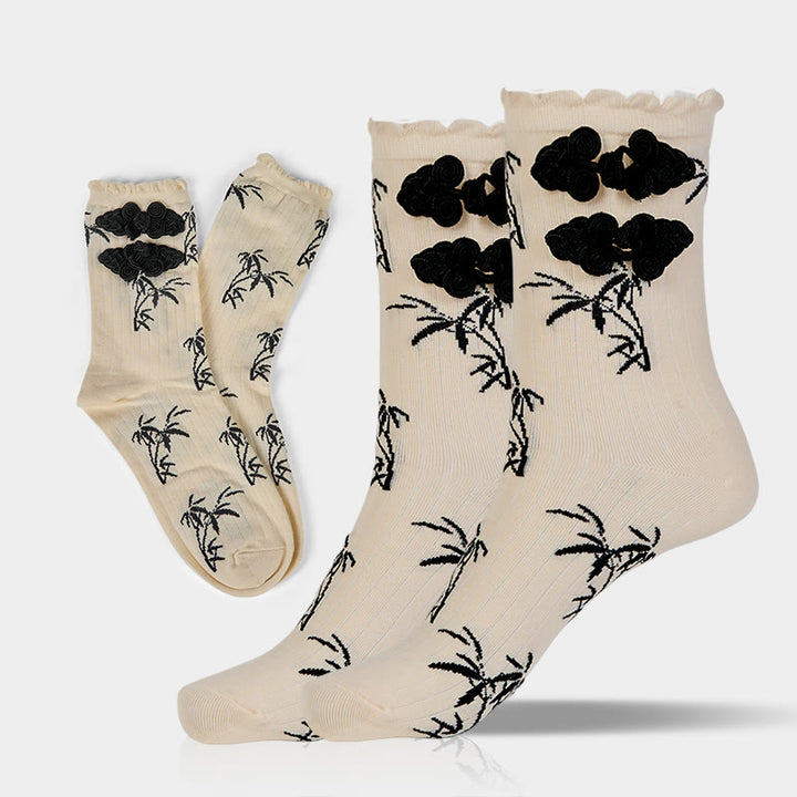 Calzini da donna in microfibra con motivo a rana cinese e bottoni, modello jacquard in bambù, modello Buddha Stones - FlorealeBianco - Taglia unica (US 5.5-8.5, EU 36-40, UK/AU 3.5-6.5, AISA 23-25 cm) - image 9
