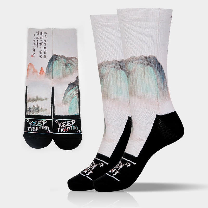 Calzini unisex da uomo e da donna, motivo: Buddha Stones, motivo: Lotus, paesaggio cinese dipinto, micro-mesh - FlorealeBianco - Taglia unica (US 5-10,5, EU 38-44, UK/AU 5-10,5,AISA 24,5-28 cm) - image 10