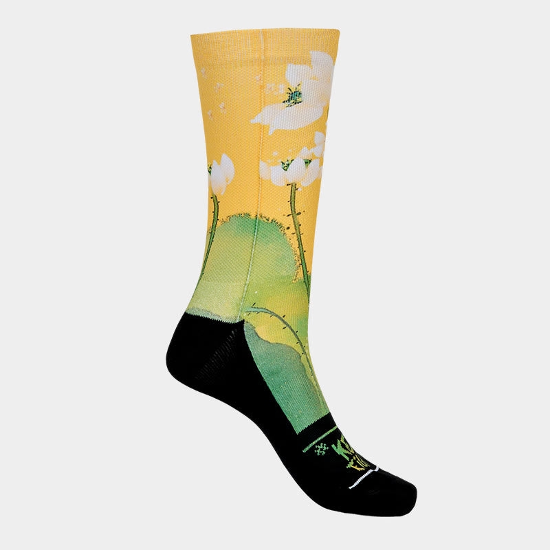Calzini casual da uomo e da donna, unisex, con fiori di loto beige e foglie Buddha Stones - image 8