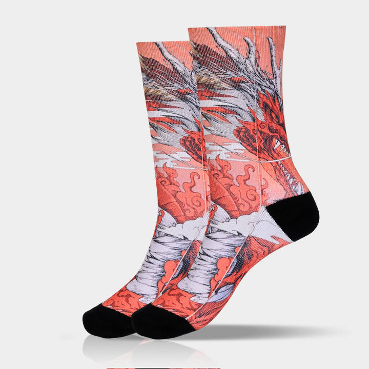 Calzini casual da uomo e da donna, unisex, con motivo Buddha Stones, drago rosso, vulcano, sole, albero e montagne - image 9