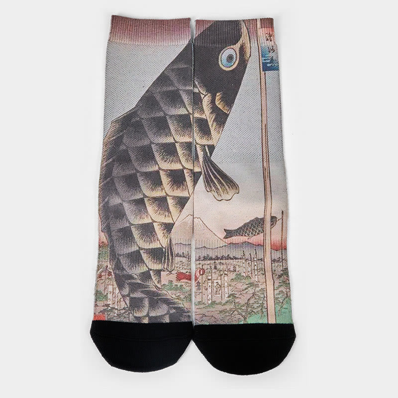 Calzini casual da uomo e da donna unisex Buddha Stones Koi Fish Mount Fuji Micro Crew - image 1