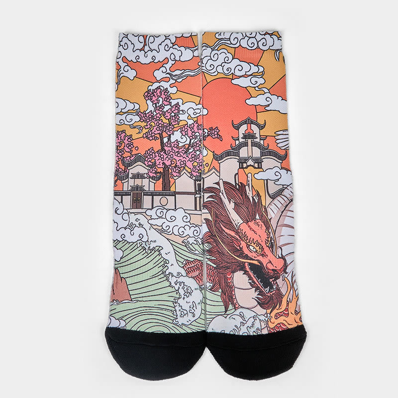 Calzini casual da uomo e da donna, unisex, motivo : Buddha Stones, Dragon, Clouds, Sun Waves - image 1