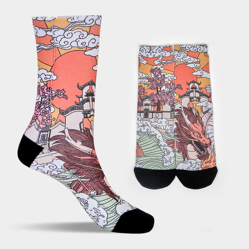 Calzini casual da uomo e da donna, unisex, motivo : Buddha Stones, Dragon, Clouds, Sun Waves - image 8