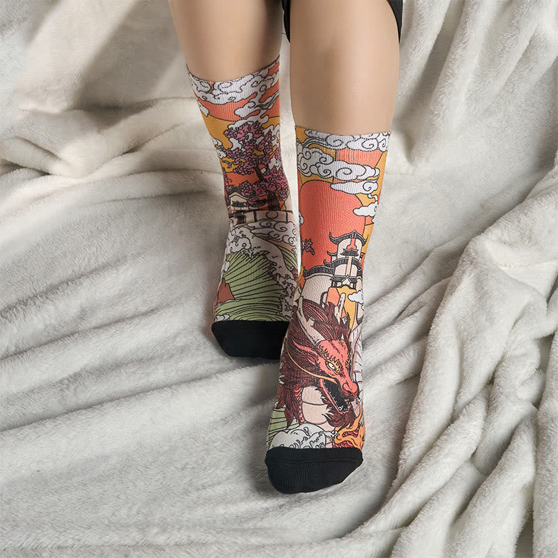 Calzini casual da uomo e da donna, unisex, motivo : Buddha Stones, Dragon, Clouds, Sun Waves - image 5