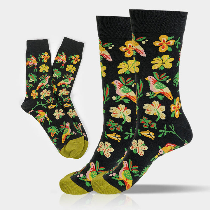 Calzini unisex in cotone da uomo e da donna con motivo Buddha Stones , fiori e uccelli - Uccello Fiore - Taglia unica (US8–12.5,EU41-46,UK/AU7.5-12,Asia25.5-31cm) - image 0