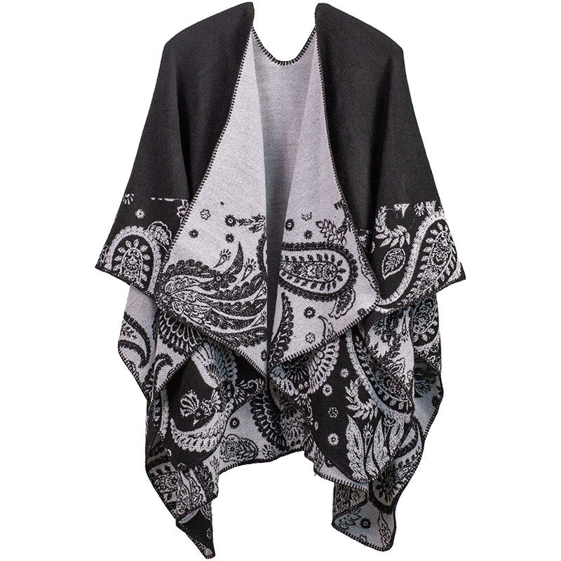 Scialle unisex con motivo paisley tibetano autunno inverno Buddha Stones - Nero - image 5