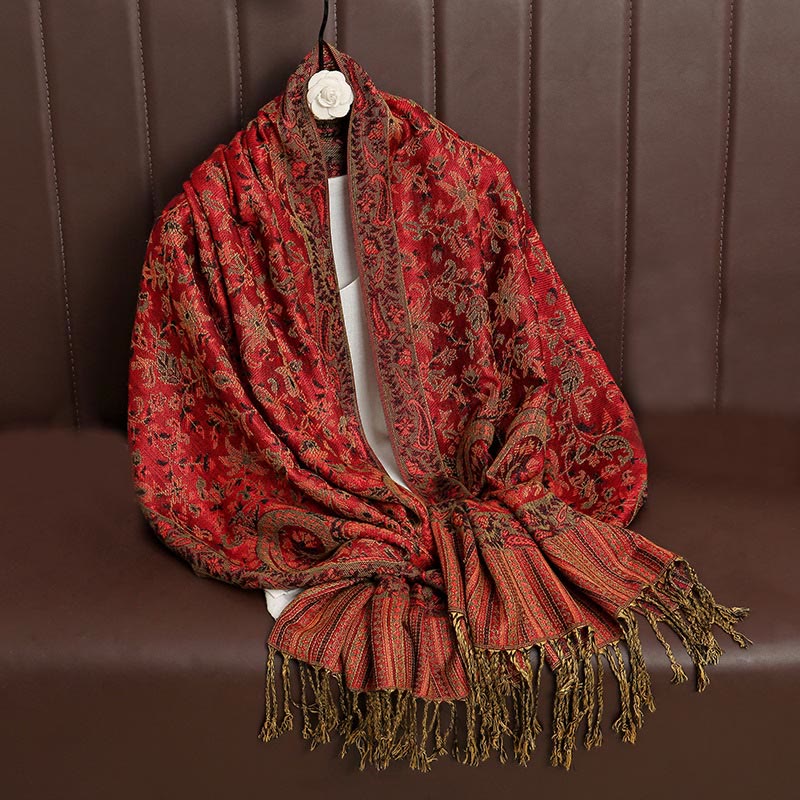 Sciarpa scialle con nappa e motivo paisley tibetano etnica quotidiana di Buddha Stones - image 3