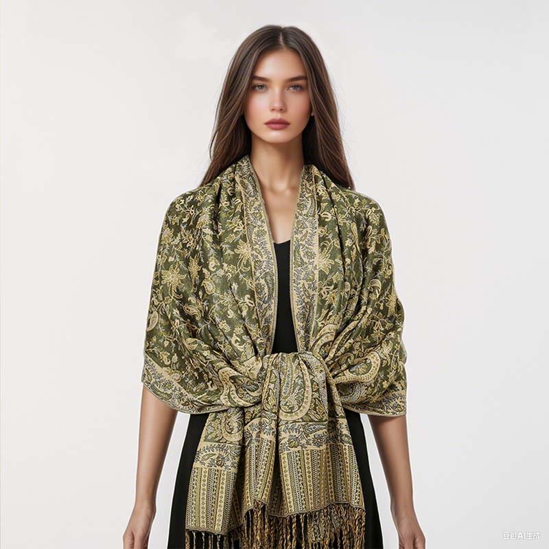 Sciarpa scialle con nappa e motivo paisley tibetano etnica quotidiana di Buddha Stones - image 18