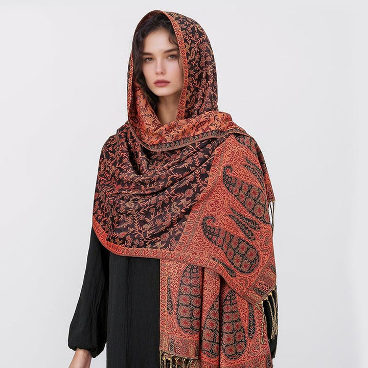 Sciarpa scialle con nappa e motivo floreale in jacquard paisley tibetano Buddha Stones - image 8