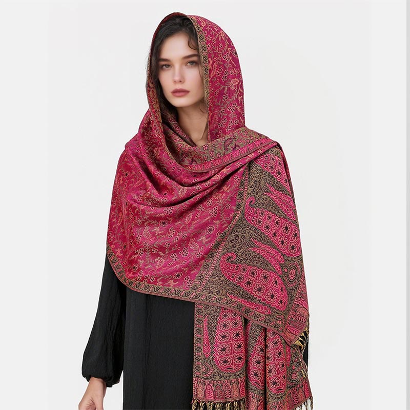 Sciarpa scialle con nappa e motivo floreale in jacquard paisley tibetano Buddha Stones - image 6