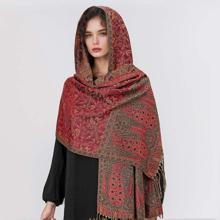 Sciarpa scialle con nappa e motivo floreale in jacquard paisley tibetano Buddha Stones - image 4