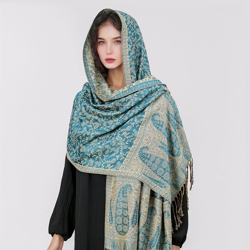 Sciarpa scialle con nappa e motivo floreale in jacquard paisley tibetano Buddha Stones - image 30