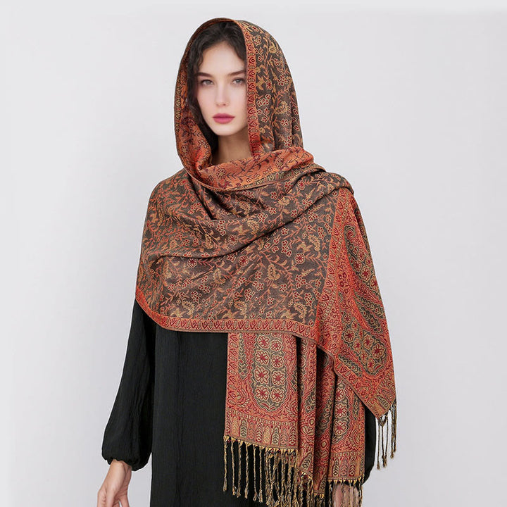 Sciarpa scialle con nappa e motivo floreale in jacquard paisley tibetano Buddha Stones - image 34