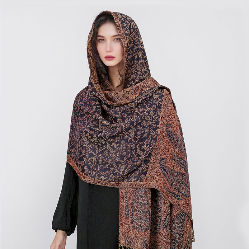 Sciarpa scialle con nappa e motivo floreale in jacquard paisley tibetano Buddha Stones - image 28