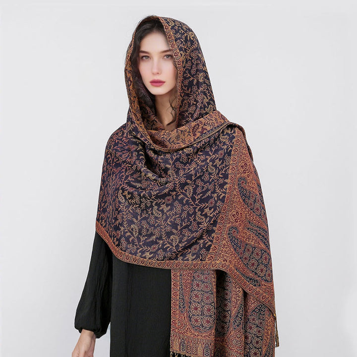 Sciarpa scialle con nappa e motivo floreale in jacquard paisley tibetano Buddha Stones - image 28