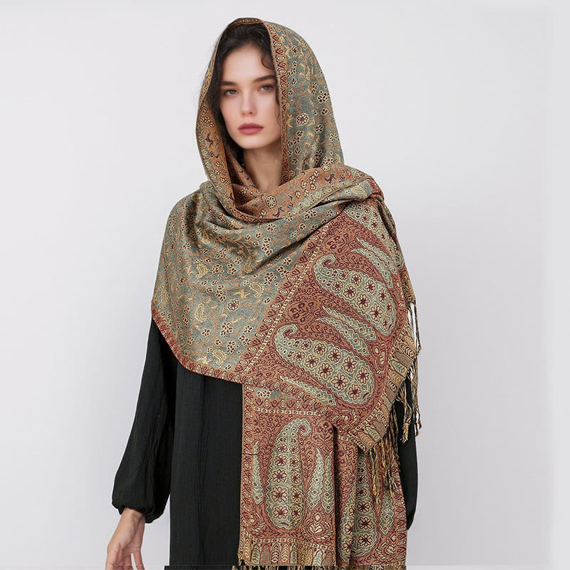 Sciarpa scialle con nappa e motivo floreale in jacquard paisley tibetano Buddha Stones - image 24