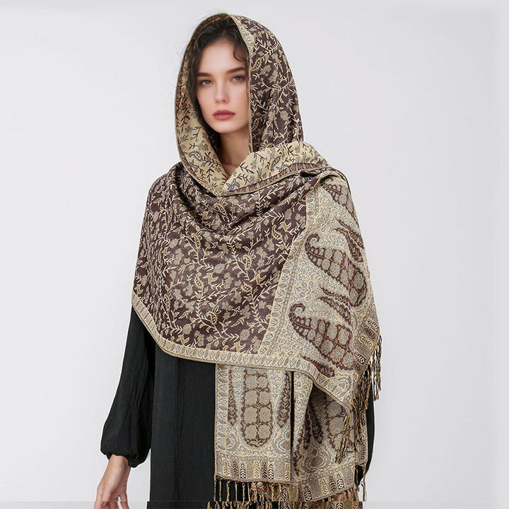 Sciarpa scialle con nappa e motivo floreale in jacquard paisley tibetano Buddha Stones - image 14