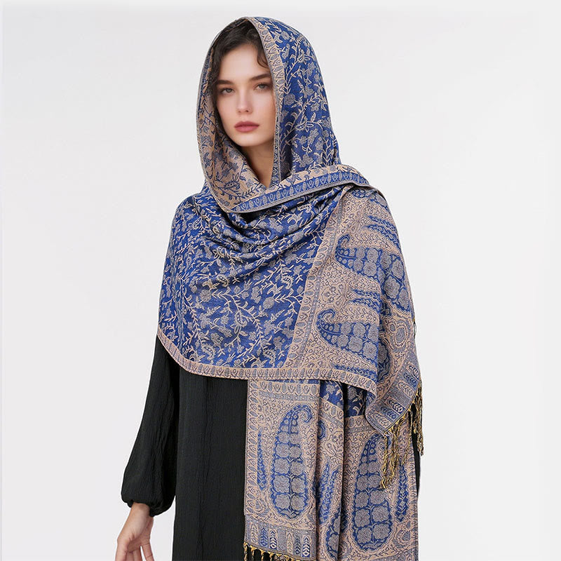 Sciarpa scialle con nappa e motivo floreale in jacquard paisley tibetano Buddha Stones - image 12