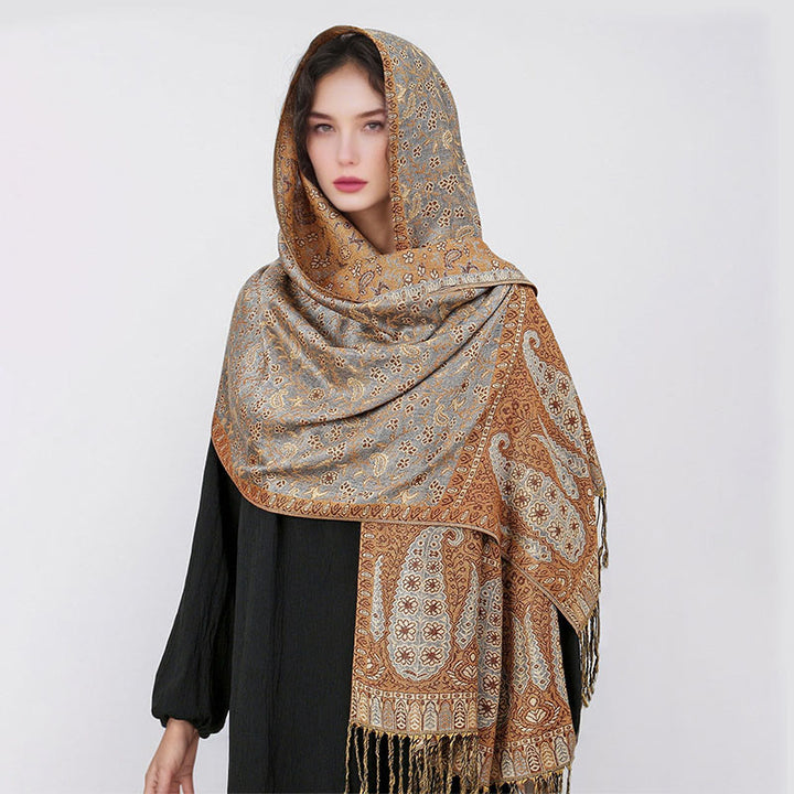 Sciarpa scialle con nappa e motivo floreale in jacquard paisley tibetano Buddha Stones - image 26