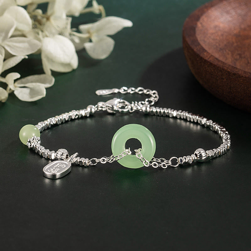 Braccialetto con fibbia della pace e fortuna in argento placcato rame con carattere Fu di Buddha Stones - Fibbia Green Peace (circonferenza del polso: 15-17 cm) - image 0