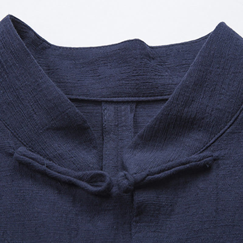 Camicia da uomo casual con bottoni a rana, tinta unita, motivo Buddha Stones - image 20
