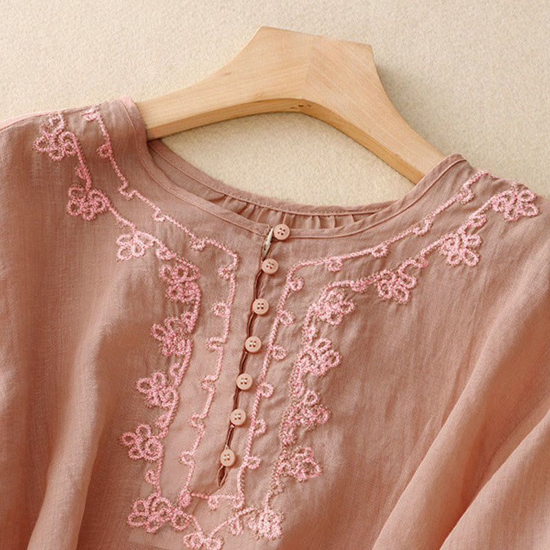 Camicia casual da donna con fibbia a rana e maniche corte, modello Buddha Stones - image 2