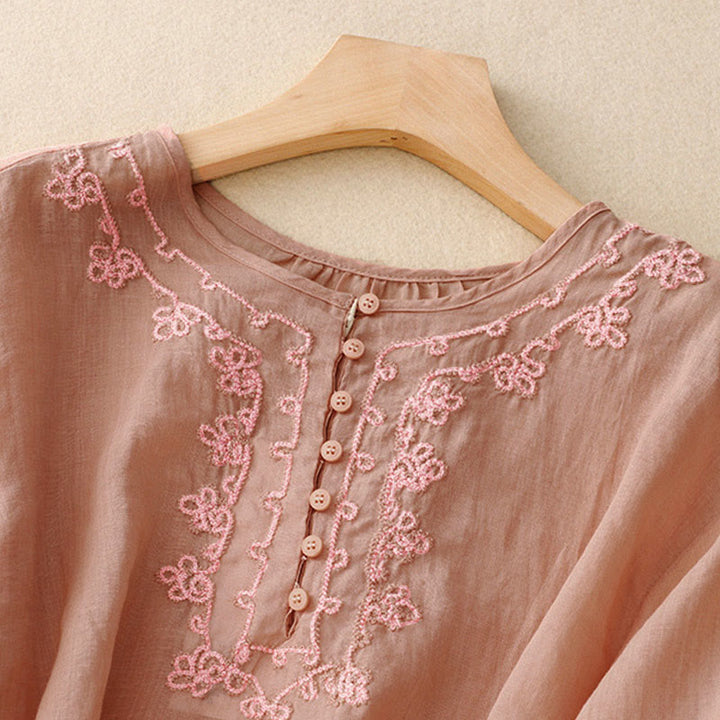 Camicia casual da donna con fibbia a rana e maniche corte, modello Buddha Stones - image 2