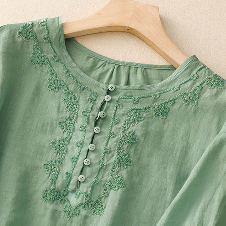 Camicia casual da donna con fibbia a rana e maniche corte, modello Buddha Stones - image 18