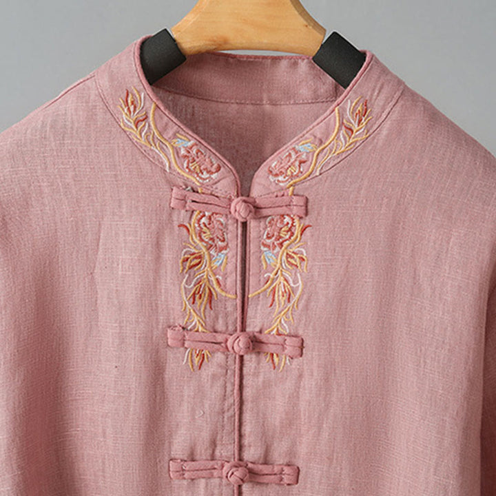 Camicia casual da donna in cotone con collo alto e maniche lunghe ricamate con Buddha Stones - image 12