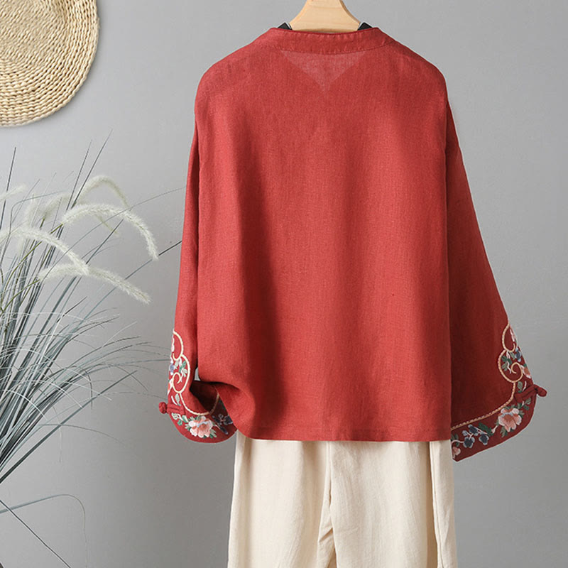 Camicia casual da donna in cotone con collo alto e maniche lunghe ricamate con Buddha Stones - image 17