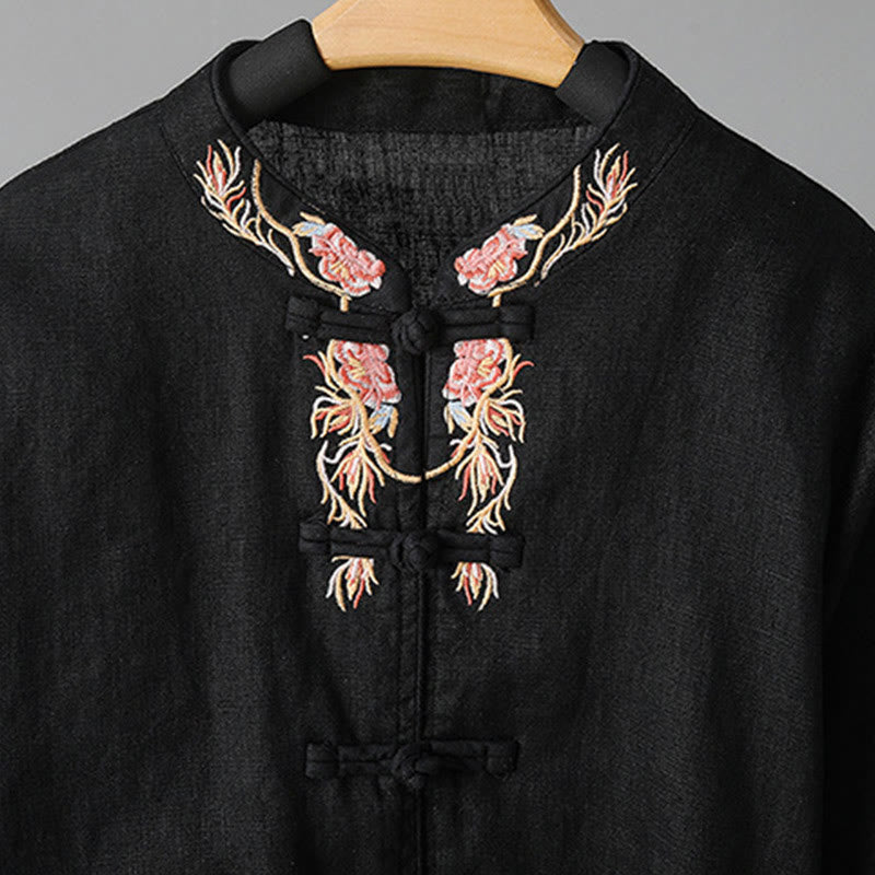 Camicia casual da donna in cotone con collo alto e maniche lunghe ricamate con Buddha Stones - image 24