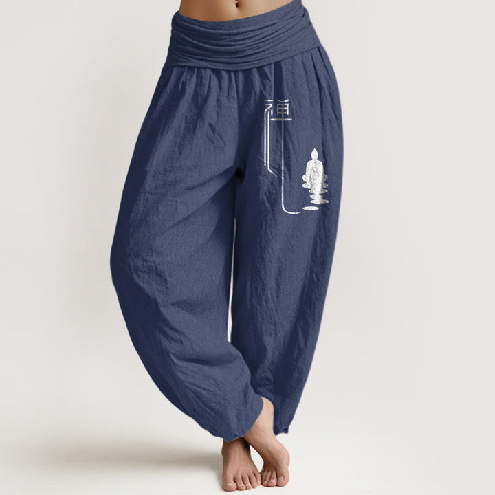 Pantaloni harem in cotone con elastico in vita e motivo buddista zen Buddha Stones - DarkSlateBlue - US22, UK/AU26, EU54 (6XL) - image 0