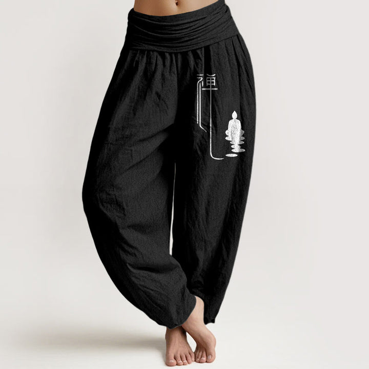 Pantaloni harem in cotone con elastico in vita e motivo buddista zen Buddha Stones - Nero - US22, UK/AU26, EU54 (6XL) - image 5
