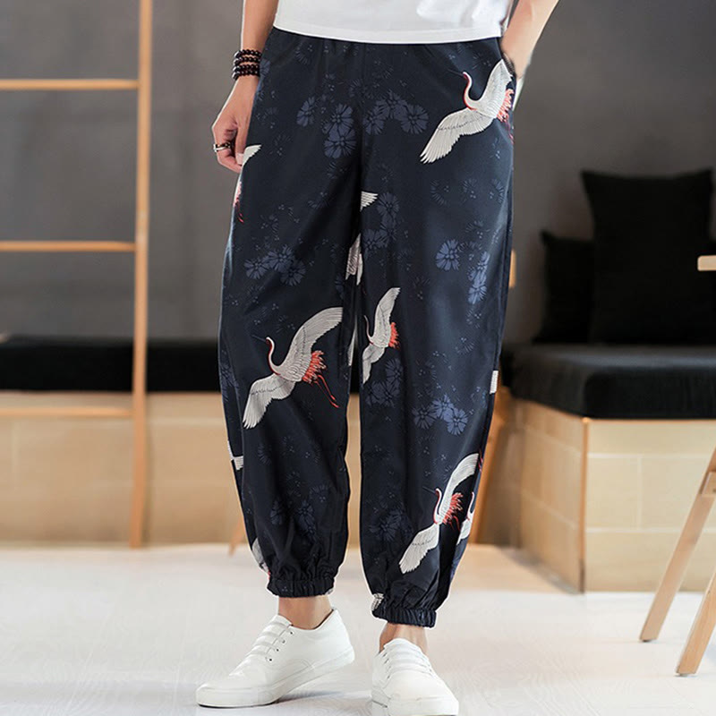 Pantaloni harem da uomo con tasche, motivo: Buddha Stones Crane e nuvole di buon auspicio - SteelBlue - US/UK/AU46, EU56 (5XL) - image 0