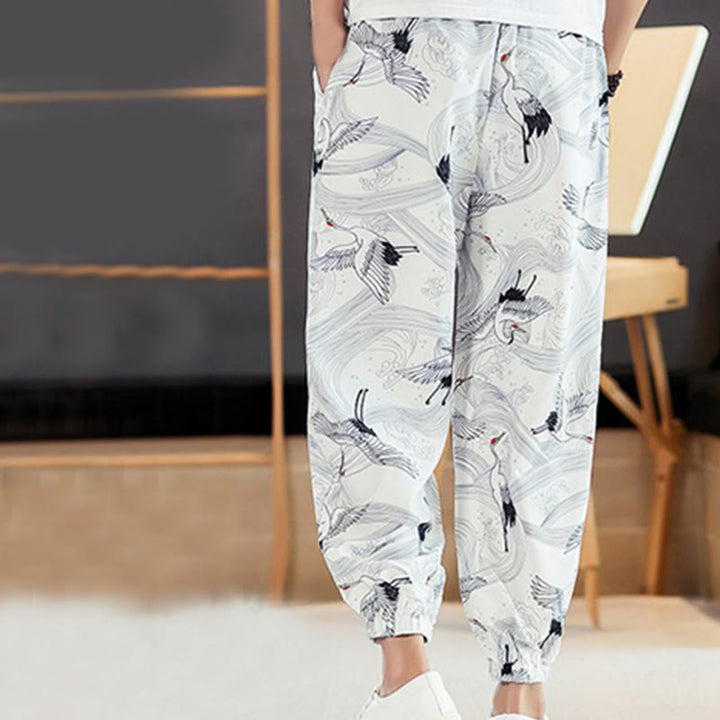 Pantaloni harem da uomo con tasche, motivo: Buddha Stones Crane e nuvole di buon auspicio - image 11