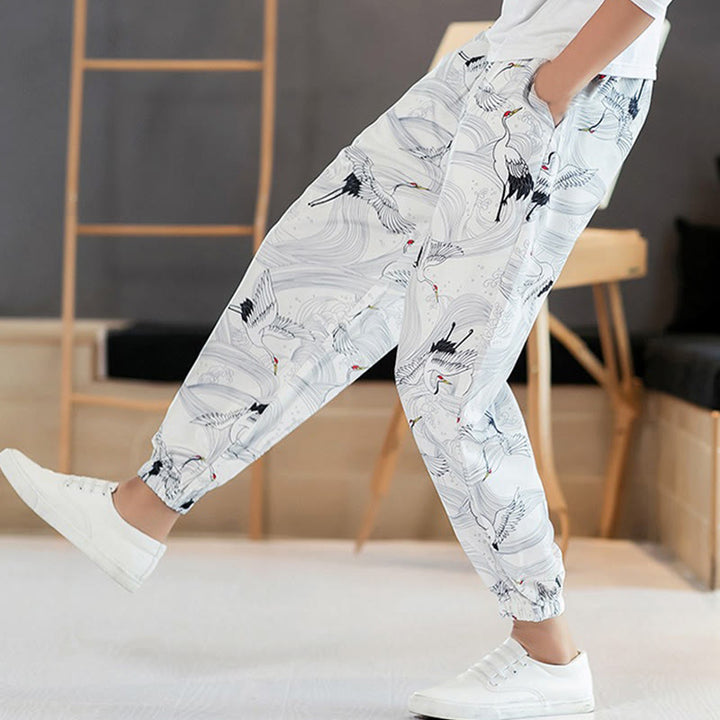 Pantaloni harem da uomo con tasche, motivo: Buddha Stones Crane e nuvole di buon auspicio - image 14