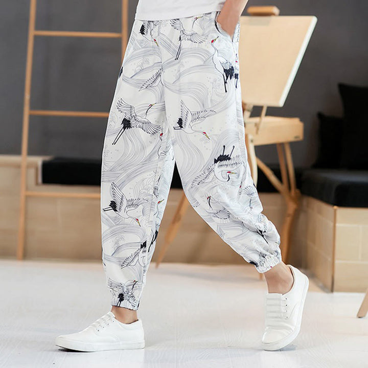 Pantaloni harem da uomo con tasche, motivo: Buddha Stones Crane e nuvole di buon auspicio - Bianco - US/UK/AU46, EU56 (5XL) - image 8