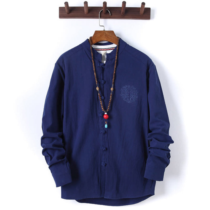 Set di 2 pezzi da uomo in tinta unita con bottoni a rana, camicia a maniche lunghe in cotone e pantaloni con tasche, Buddha Stones - image 20